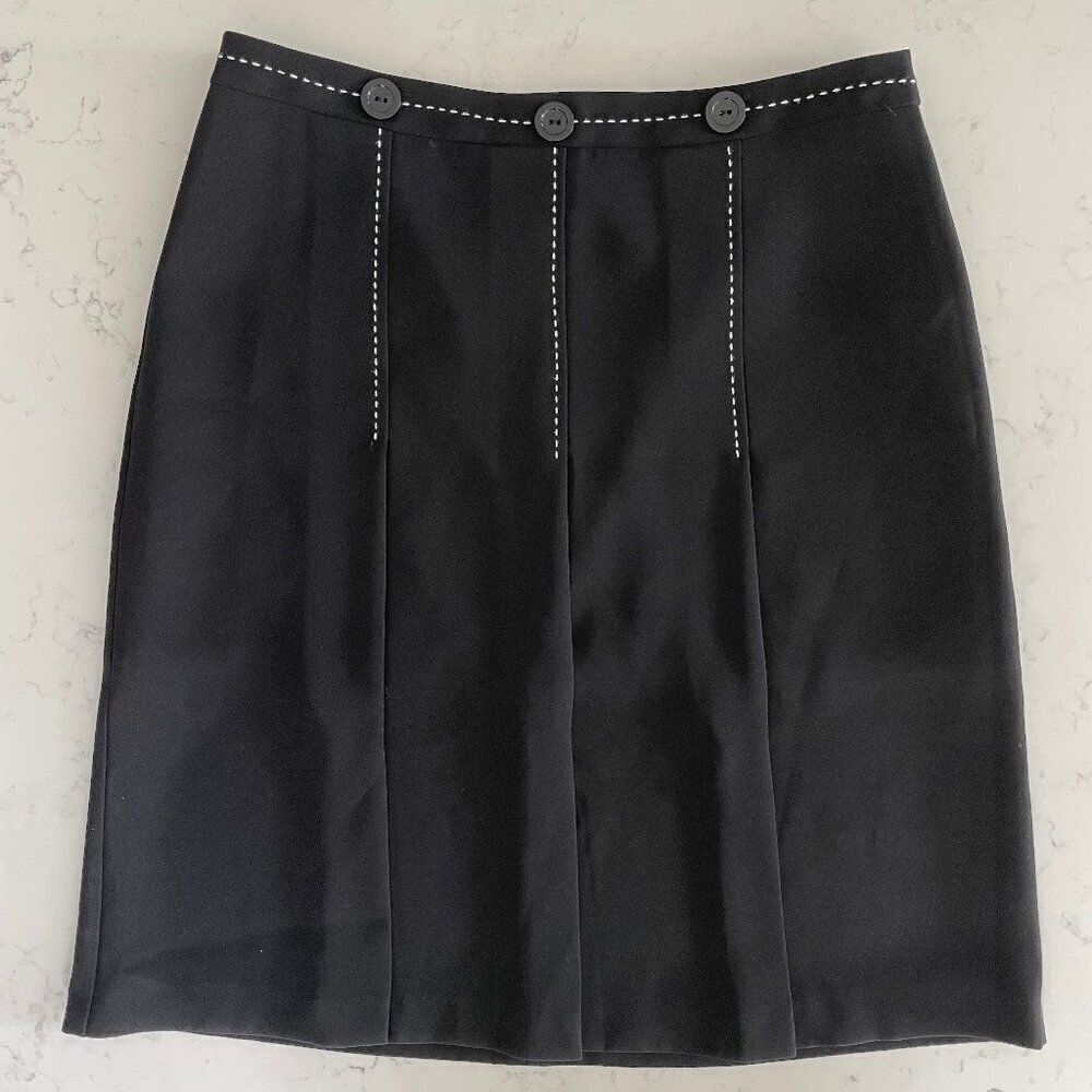 Joseph Ribkoff 3 Button Lined Poly Panel Skirt w Pick Stitching Black White Sz 8